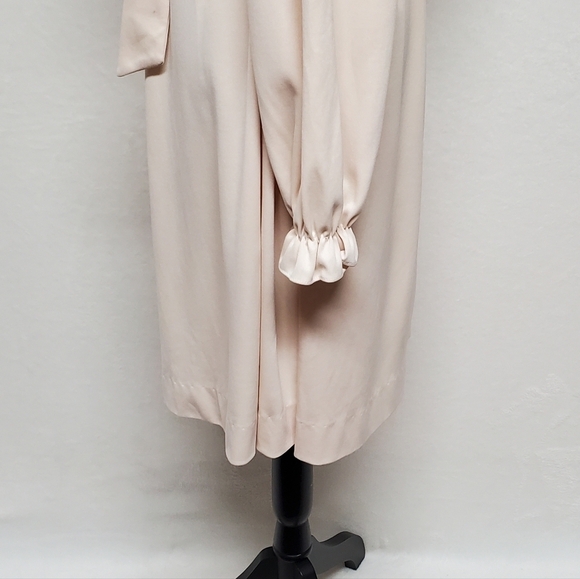 VINTAGE 70s Montgomery Ward Volup Cream Tie-up Belted Long Sleeve Stretchy Dress - Picture 10 of 14